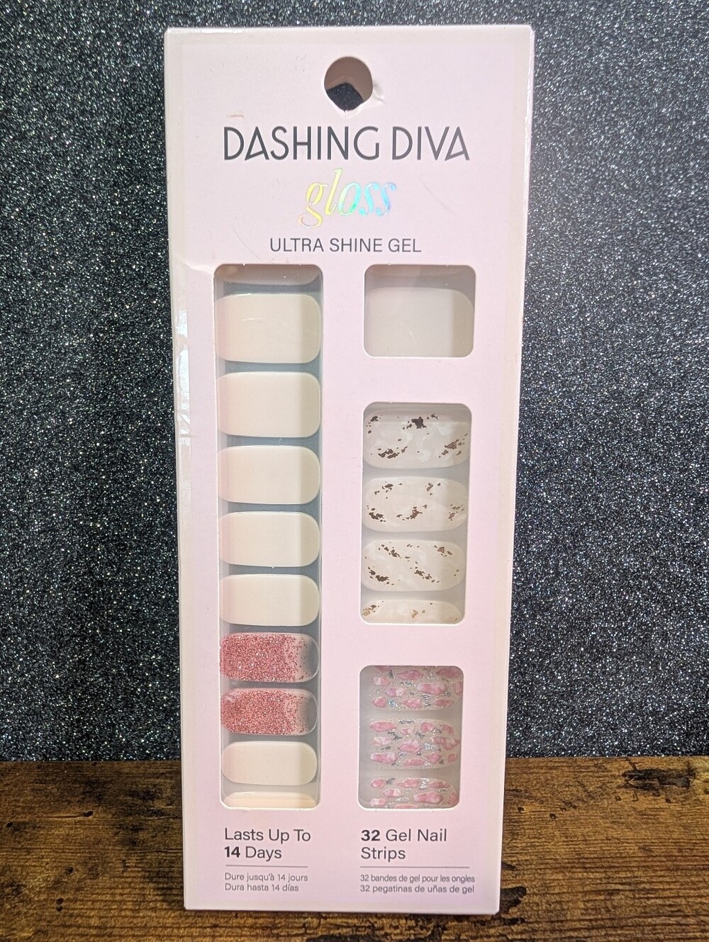 Dashing Diva Gloss Crystal Clear 32 Gel Nail Strips Pink Rose Gold
